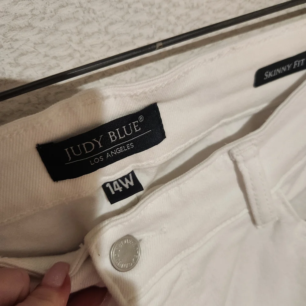Judy Blue Skinny Fit White Jeans Raw Edge Hem High Rise 14W - Picture 3 of 6